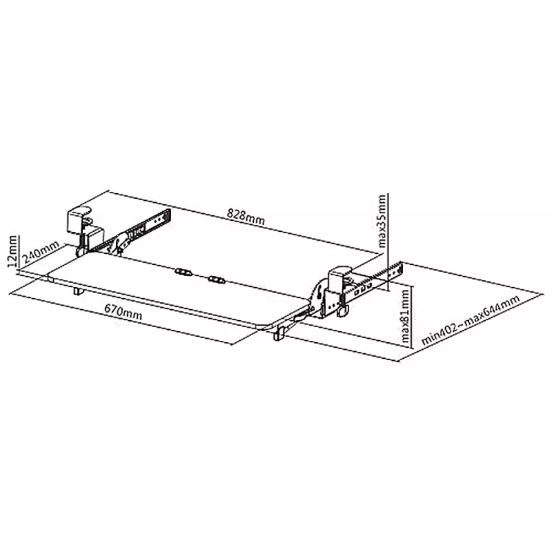 Maclean toetsenbordhouder onder bureau, verstelbaar, max. 5 kg, 67x24 cm, MC-462