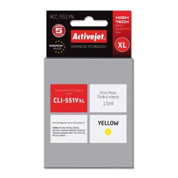 Compatibele ActiveJet ACC-551YN inktpatroon geel, hoge capaciteit (XL) 15 ml, voor Canon CLI-551Y