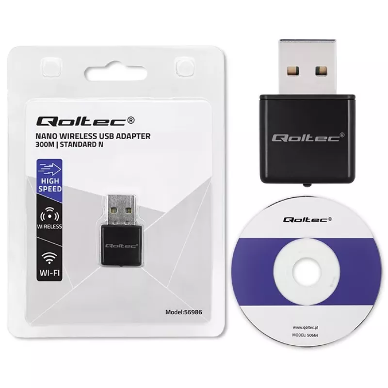 Wi-Fi-USB-adapter QOLTEC NANO 56986 — Mini-N, USB 2.0, 802.11n