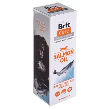 Aanvullende olie voor honden Brit Care Salmon Oil 250 g — vloeibaar, zonder conserveringsmiddelen, verbetert huid en vacht