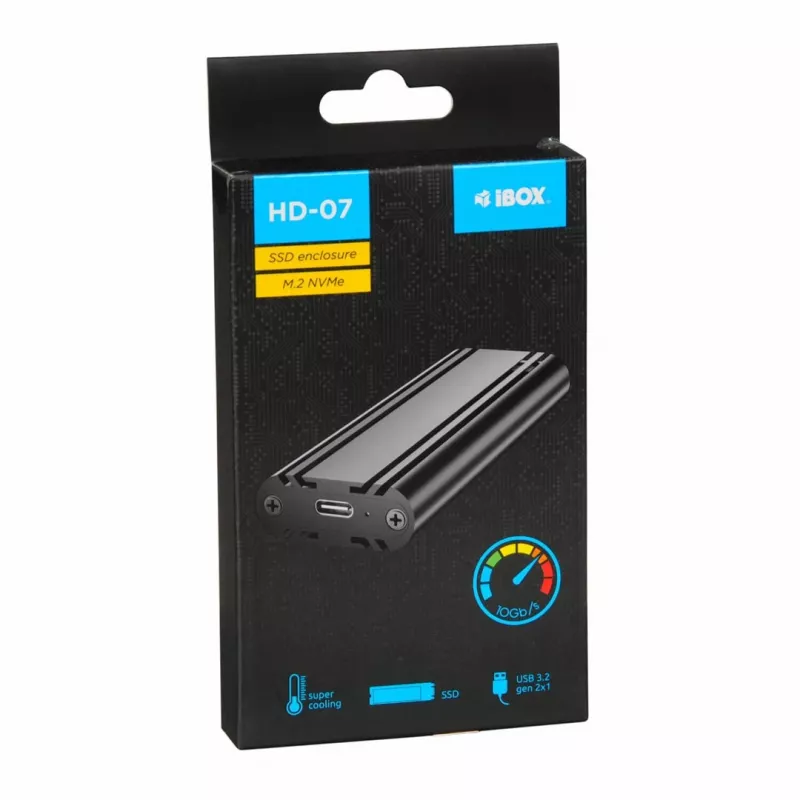SSD-behuizing IBOX HD-07 voor 1x M.2-schijf, USB 3.2 Gen 2 (10 Gbit/s), USB-C, zwart