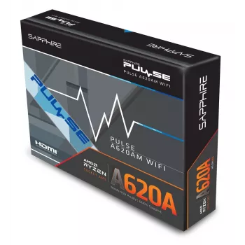 Moederbord Sapphire PULSE A620AM (microATX) socket AM5, AMD A620A, DDR5, 2x DIMM, 64 GB, 2x M.2, Gigabit LAN