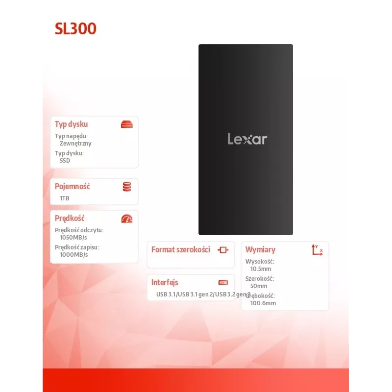 Externe solid state-drive Lexar 1 TB USB Type-C 3.2 Gen 2 LSL300001T-RNBNG