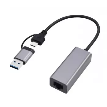 USB 3.1 Type-C gigabit-netwerkadapter Gembird A-USB3AC-LAN-01 — 1× RJ-45, 1000 Mbit/s, USB 3.2 Gen 1, metalen behuizing, grijs