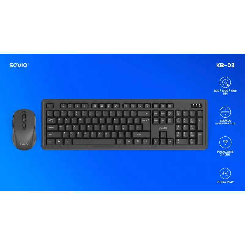 Savio KB-03 toetsenbord muis inbegrepen home/office USB QWERTY US Engels zwart