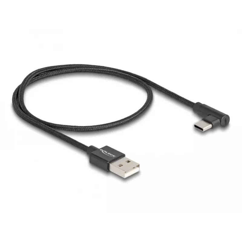 DeLOCK USB 2.0-kabel Type-A stekker naar USB Type-C stekker haaks 0,5 m zwart