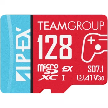 Team Group microSDXC-kaart APEX SD7.1 128 GB (MicroSD Express, rood/blauw)