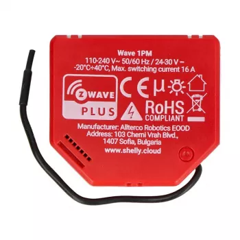 Slimme schakelaar Shelly W 1PM kunststof 16A 110-240V, Z-Wave, 868,4 MHz, rood, 42×37×16 mm