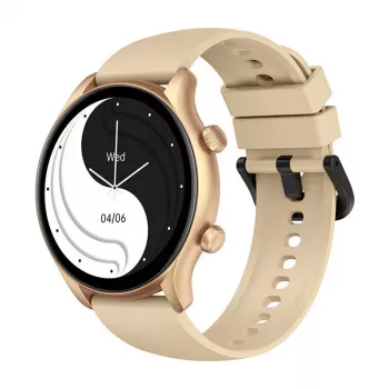 Smartwatch Zeblaze Btalk 3 Plus, rond 1,39 inch IPS 360×360 touchscreen, 260 mAh, goudkleurige siliconen band