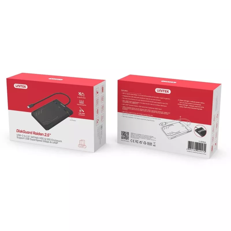 Unitek Y-3036A - DiskGuard Raiden 2.5 USB-C naar SATA III 2,5 inch HDD/SSD behuizing