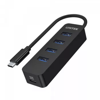 USB-hub Unitek uHUB Q4 – 4-poorts USB 3.2 Gen 1 (Type-A) hub, USB-C host, 5 Gbit/s, 10 W, zwart