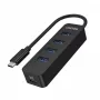 USB-hub Unitek uHUB Q4 – 4-poorts USB 3.2 Gen 1 (Type-A) hub, USB-C host, 5 Gbit/s, 10 W, zwart