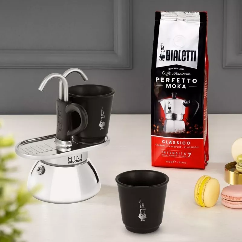 Bialetti Mini Express Induction mokapotset 7310, 2 kopjes met 2 glazen