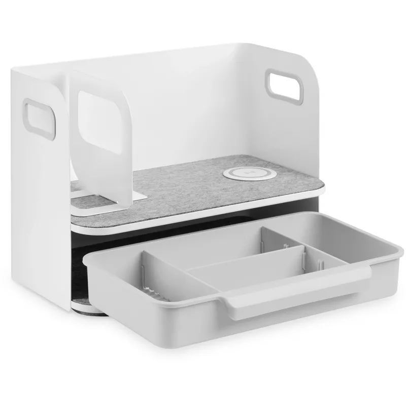 Digitus desktop-organizer met Qi-oplader staal grijs wit 1 lade
