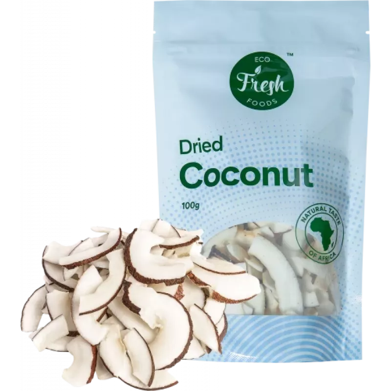 Gedroogde kokos Eco fresh foods 100 g – geraspte kokos, verpakking van 100 g