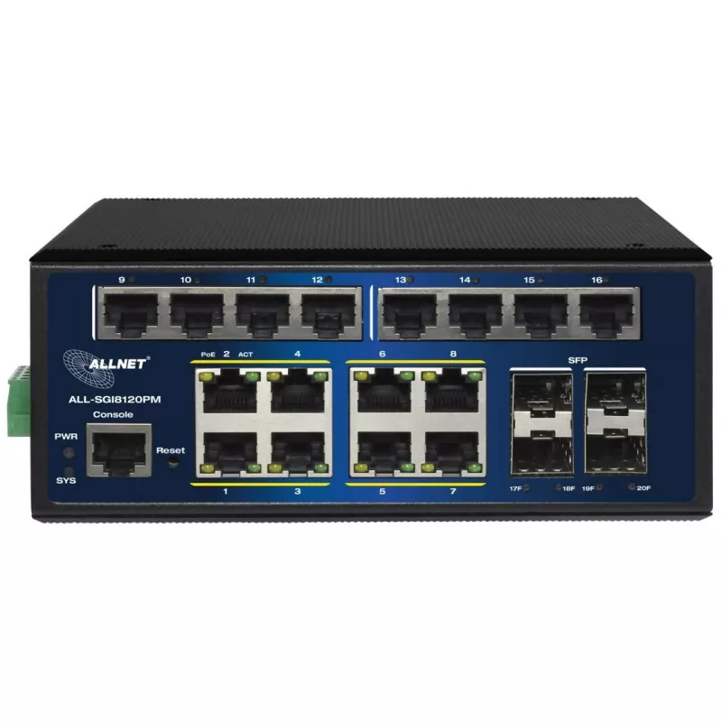 ALLNET ALL-SGI8120PM industriële PoE+ switch 20+4 poorten 10/100/1000 Mbps