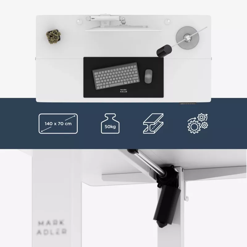 Bureau mark adler Leader 7.3 wit — in hoogte verstelbaar ergonomisch werkstation