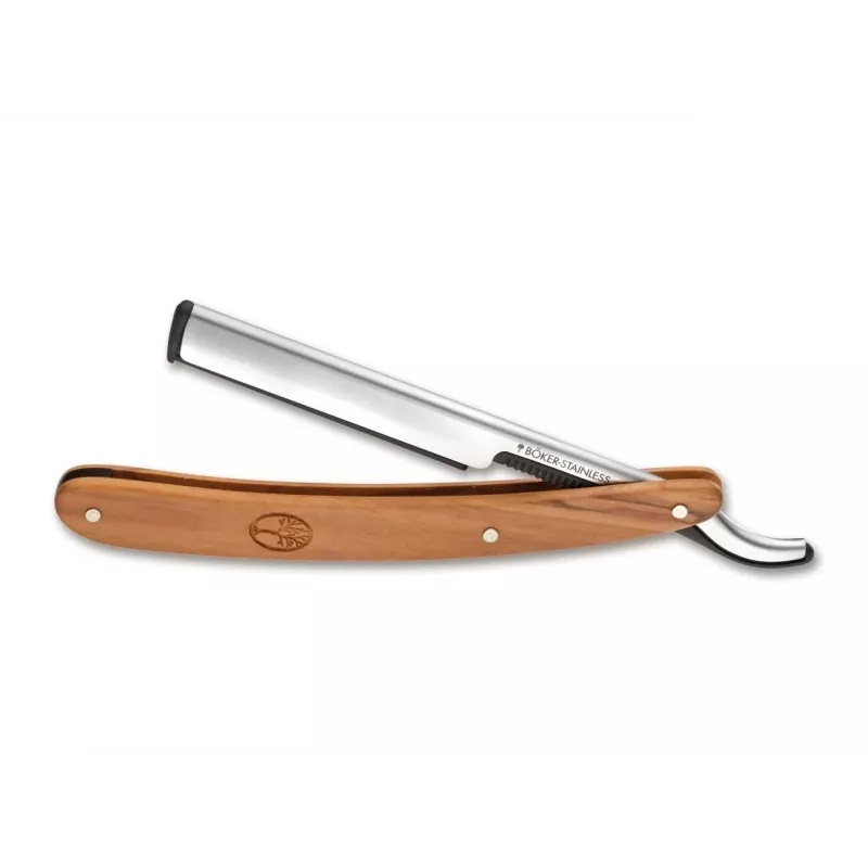 Scheermes Böker Solingen Barberette Olive – 140902, olijfhouten handvat, vast mes