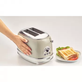 Ariete 155 Design 2-sneden toaster met sandwichmandjes, 6 bruiningsstanden, 810 W, roestvrijstalen behuizing, uitneembare kruimellade, pastelbeige