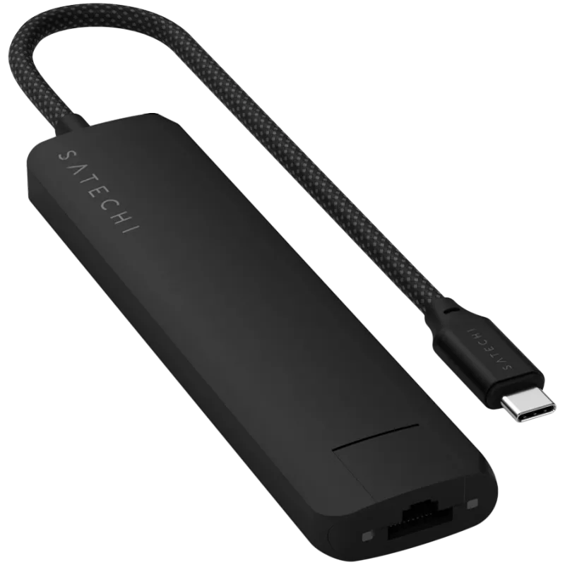 Satechi 7-in-1 USB-C slim multiport adapter Ethernet (USB-C PD, 2x USB-A, HDMI 4K, Ethernet, kaartlezer micro/SD) (zwart)