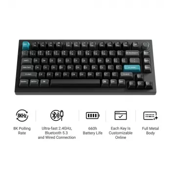 Mechanisch toetsenbord Keychron Q1 Ultra 8K — 75% layout, USB + RF draadloos + Bluetooth, RGB, zwart