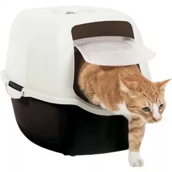 Kattenbak met kap Rotho Bailey zwart wit 560×400×390 mm, koolstoffilter, handgreep, deurtje