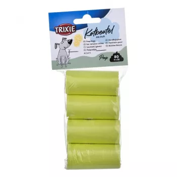 Hondenpoepzakjes Trixie Lemon Scented M — 20 stuks per rol, 4 rollen (80 zakjes), gele kunststof