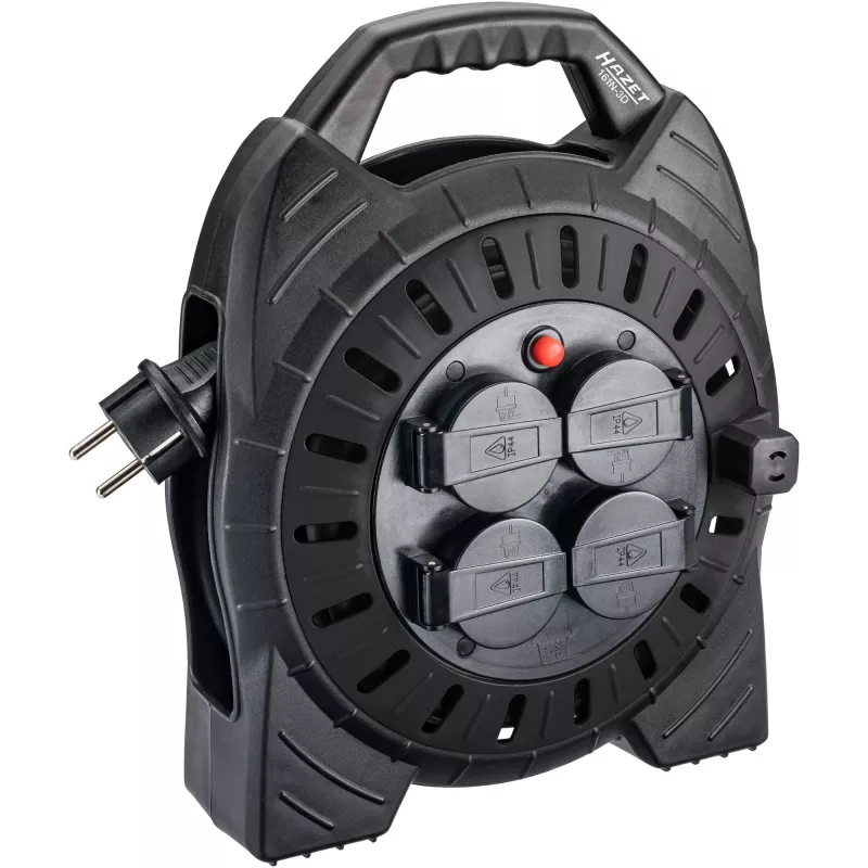 Kabelhaspel Hazet 161N-3D, 10,00 m kabel, zwart, draagbare stroomverlengkabelhaspel