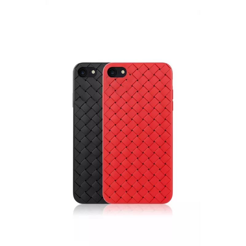 Telefoonhoes Devia voor iPhone SE2 in rood met weefpatroon