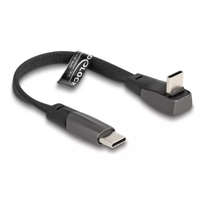 DeLOCK USB 2.0 flatcable USB Type-C stekker naar USB Type-C stekker haaks PD 3.0 60 W 14 cm zwart