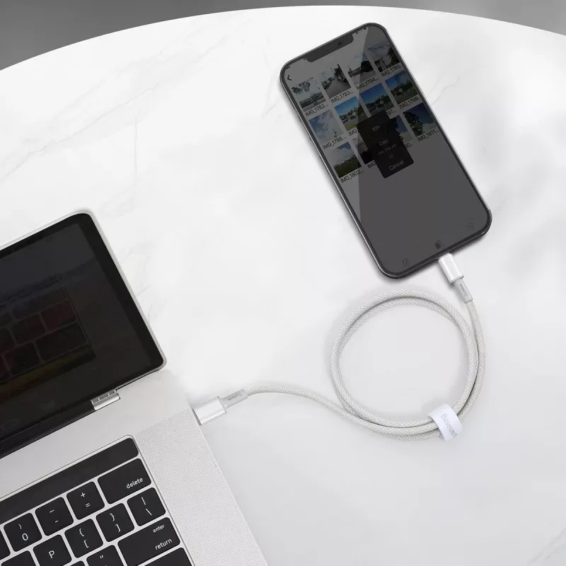 USB-C naar Lightning Baseus High Density gevlochten kabel, 20W, PD, 2m (wit)
