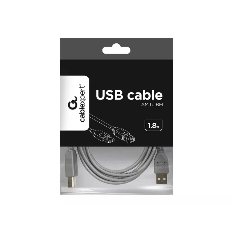 USB 2.0 A-stekker naar B-stekker kabel, 1,8 m, grijs