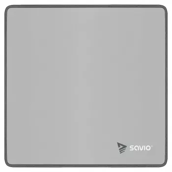 Gaming-muismat SAVIO Turbo Dynamic S — grijs, 250×250 mm, 2 mm dik, gestikte randen, antislip rubberen basis