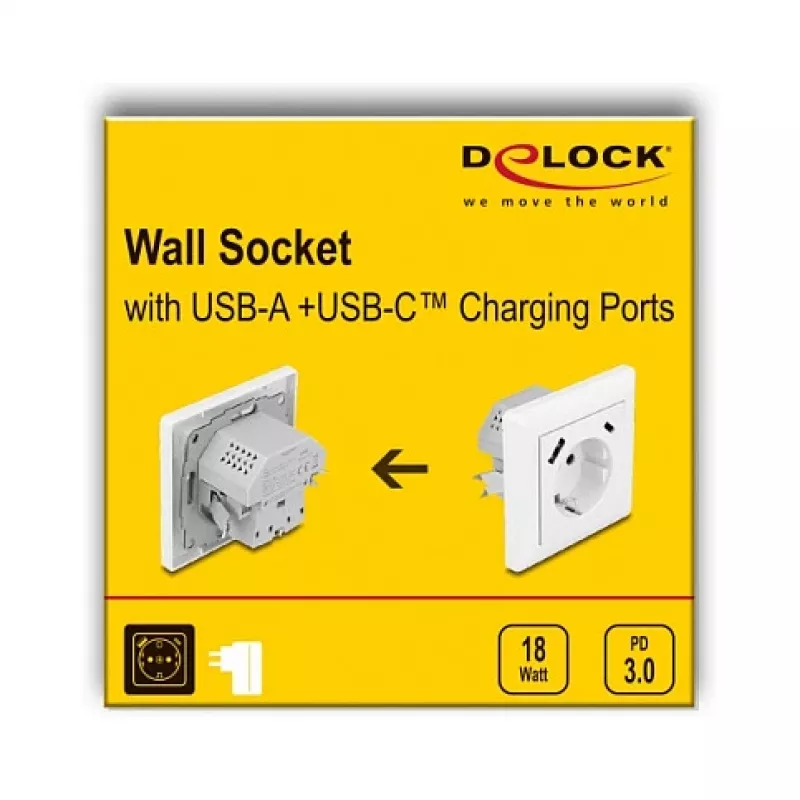 DeLOCK 11499 stopcontact type F met USB-A en USB-C wit