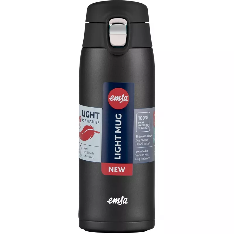 Reisbeker EMSA N2151700 0,4 l, zwart mat, flip-sluiting