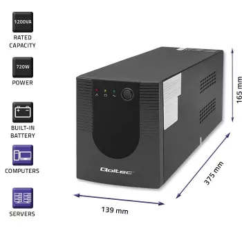 Noodstroomvoorziening UPS Qoltec 53775 1,2 kVA 720 W 4 AC-stopcontacten
