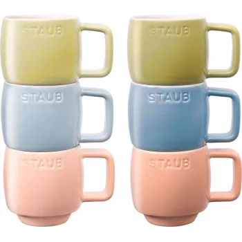 Keramische mokken Staub set van 6 stuks veelkleurig 100 ml - 6-delige thee-/espressokopjesset