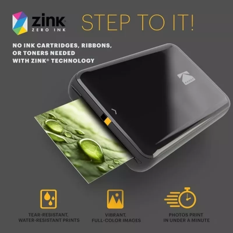 Kodak STEP Instant mobiele fotoprinter kleur ZINK 2x3'' 1 ppm, Bluetooth, zwart