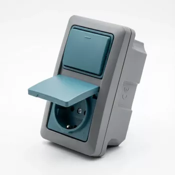 BJ - Ocean - Schuko-stopcontactcombinatie wipschakelaar - opbouw *grijs/blauwgroen* (2601/6/20EW-53)