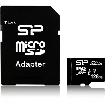 MicroSDXC-flashgeheugenkaart Silicon Power 128 GB UHS‑I (Class 10, U1), 85 MB/s, zwart, met SD-adapter