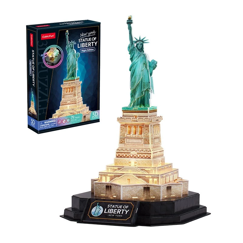 3D-puzzel CubicFun 306-L536H LED Vrijheidsbeeld nachteditie — modelbouwset met LED-verlichting