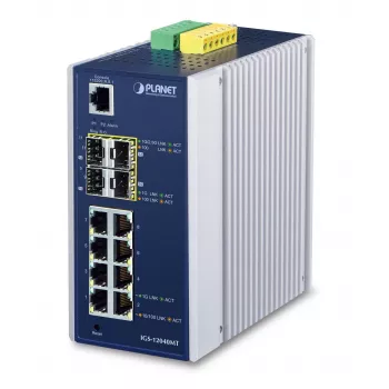 PLANET IGS-12040MT - switch - managed - 8 x 10/100/1000 + 4 x Gigabit SFP - DIN-railmontage, wandmontage - AC 24 V / DC 12 -72 V (IGS-12040MT)