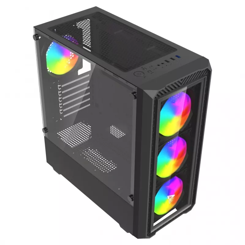 Savio Noctis Glass RGB Cube pc-behuizing, ATX/Micro-ATX/Mini-ITX, voorkant van gehard glas, RGB-fans, zwart