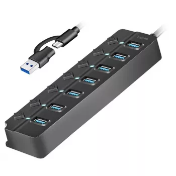 USB 3.2 Gen 1-hub, 7 poorts met aan-/uitschakelaar, zwart