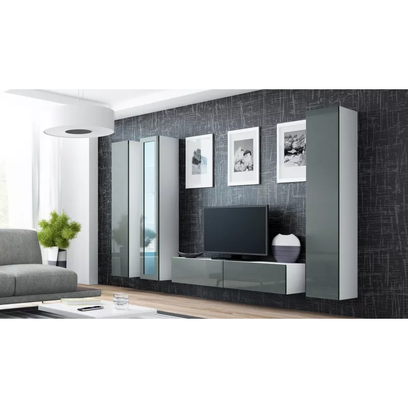 Cama vitrinekast VIGO '180' 180/40/30 wit/grijs glanzend