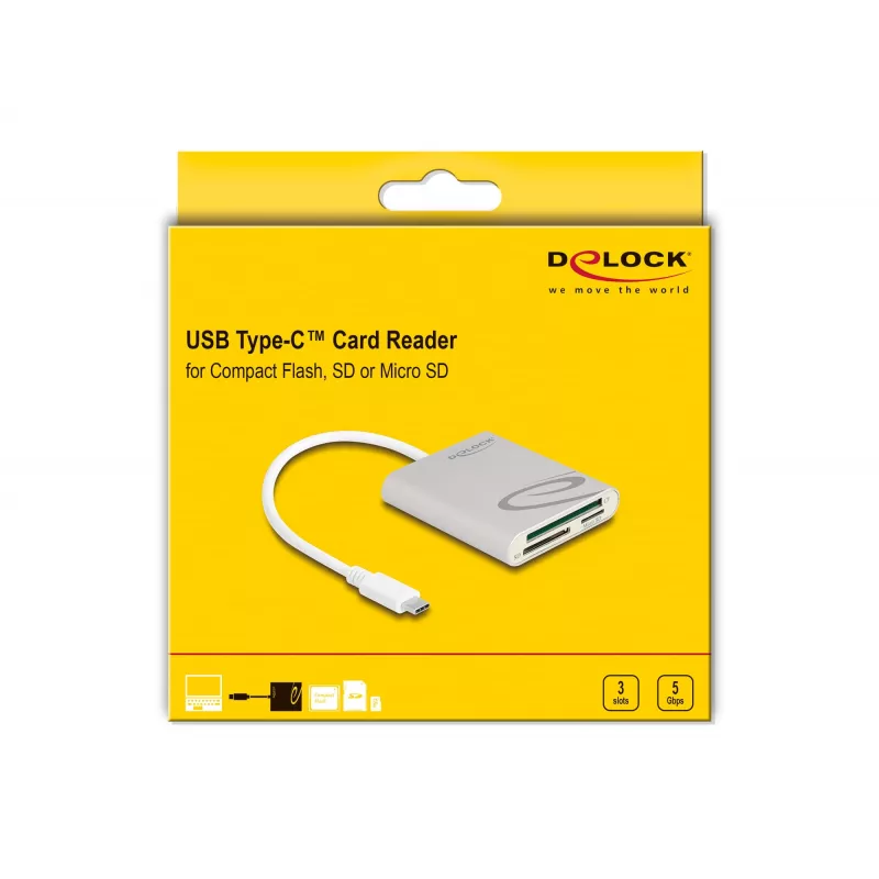 Kaartlezer DeLOCK 91005 USB 3.2 Gen 1 Type-C grijs CF MMC MicroSD