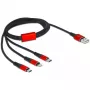 USB-oplaadkabel DeLOCK 3-in-1 Type-A naar Lightning / 2 x USB Type-C 1 m zwart / rood