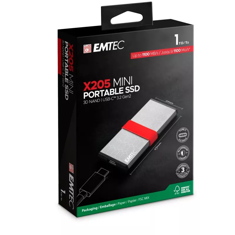 Emtec X205 Mini 1 TB USB Type-C USB 3.2 Gen 2x2 zilver