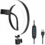 LogiLink AA0151 LED-ringlicht voor smartphones, Ø 200 mm, 3 kleurmodi, dimbaar, 1/4-inch statiefschroefdraad, met smartphonehouder, USB, 1,8 m kabel, zwart