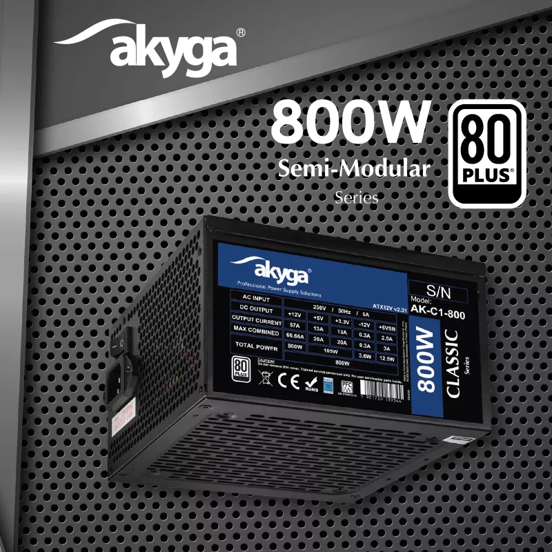Akyga Classic AK-C1-800 ATX-voeding 800 W, 80 PLUS, actieve PFC, 120-mm ventilator
